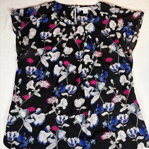 Liz Claiborne Short Sleeve Flower Blouse Shirt Women's XL Black Blue Pink